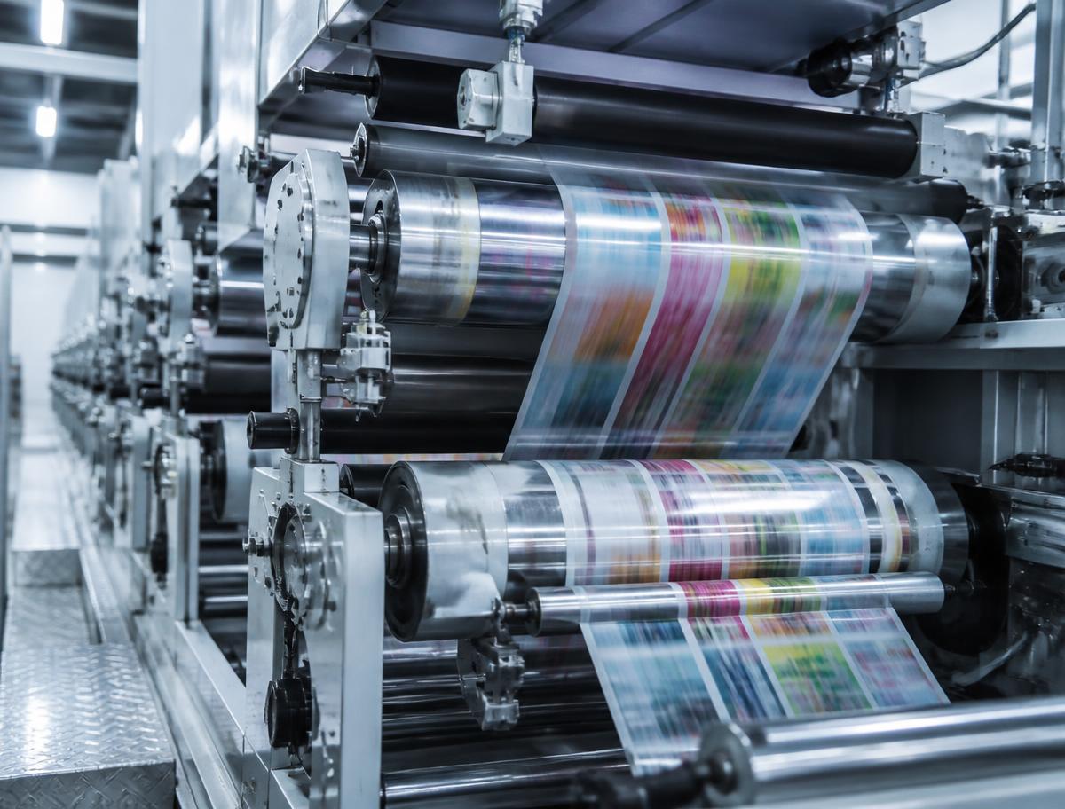 Printing press applying graphics to a web of flexible film